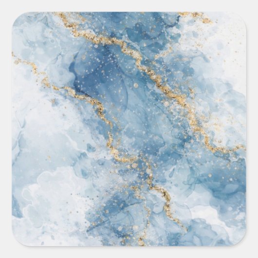 Elegant Blue Gold Glitter Abstract Flow            Quadratischer Aufkleber (Vorderseite)