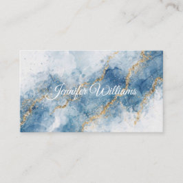 Elegant Blue Gold Glitter Abstract Flow Visitenkarte