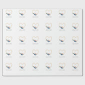 Elegant Blue Gold Heart Floral Name Datum Hochzeit Geschenkpapier (Flach)