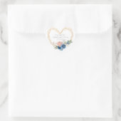 Elegant Blue Gold Heart Floral Name Datum Hochzeit Herz-Aufkleber (Tasche)