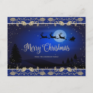 Elegant Blue Gold Holly Weihnachten