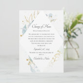 Elegant Blue Gold( Imitat) Watercolour Wedding Einladung (Stehend Vorderseite)