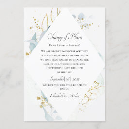 Elegant Blue Gold( Imitat) Watercolour Wedding Einladung
