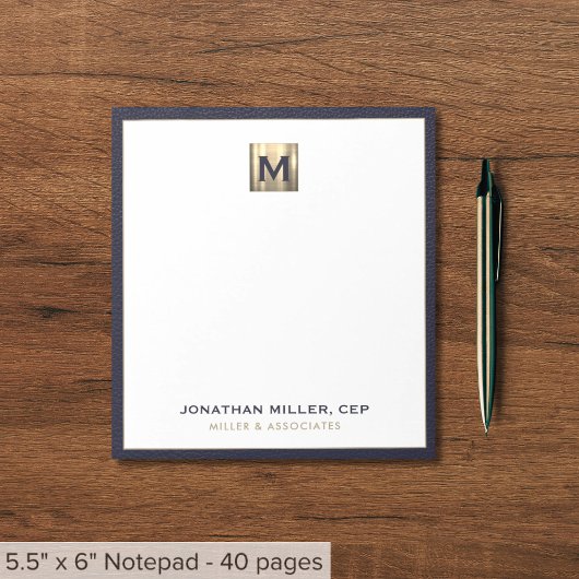 Elegant Blue Gold Initial Logo Editor Notizblock