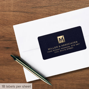 Elegant Blue Gold Initial Logo-Rücksendeadresse Adressaufkleber