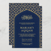 Elegant Blue Gold Islamic Mihrab Aqiqah Einladung (Vorne/Hinten)