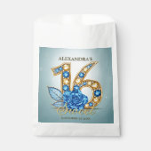 Elegant Blue Gold Jewel Crystal Rose Sweet 16 Geschenktütchen (Vorderseite)