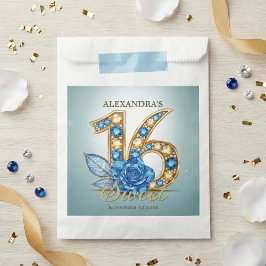 Elegant Blue Gold Jewel Crystal Rose Sweet 16 Geschenktütchen