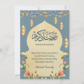 Elegant Blue Gold Lanterns & Floral Arch Iftar Einladung (Rückseite)