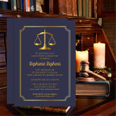 Elegant Blue | Gold Law Attorney Graduation Party Einladung