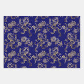 Elegant Blue Gold Lion Floral Geschenkpapier Set (Vorderseite 2)
