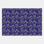 Elegant Blue Gold Lion Floral Geschenkpapier Set (Vorderseite 3)