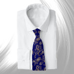 Elegant Blue Gold Lion Floral Krawatte<br><div class="desc">Elegante goldene Löwen und Blume auf tiefblauem Hintergrund.</div>