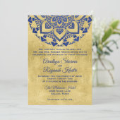 Elegant Blue Gold Mandala Indian Wedding Einladung (Stehend Vorderseite)
