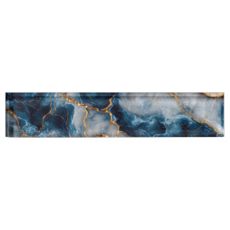 Elegant Blue & Gold Marble Desk Nameplate  Namensplakette