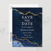 Elegant Blue Gold Marble Geode Save the Date Ankündigungspostkarte (Vorne/Hinten)