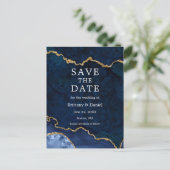 Elegant Blue Gold Marble Geode Save the Date Ankündigungspostkarte (Stehend Vorderseite)