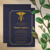 Elegant Blue | Gold MD Physician Graduation Party Einladung