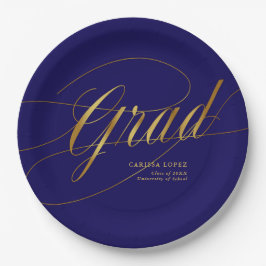 Elegant Blue & Gold Minimalistisch Grad Calligraph Pappteller