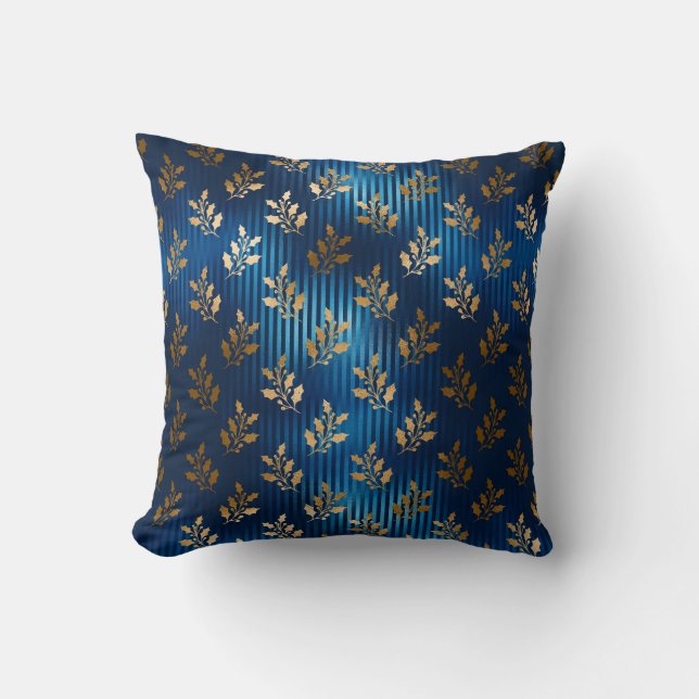 Elegant Blue Gold Mistletoe Gold Glitzer Chic Kissen (Vorderseite)