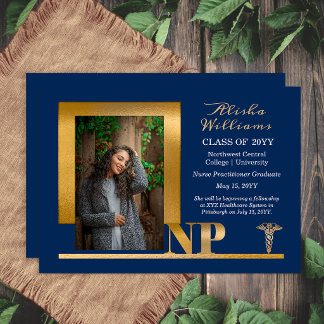 Elegant Blue Gold NP Nurse Practitioner Ankündigung