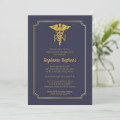 Elegant Blue | Gold Nurse RN Graduation Party Einladung (Stehend Vorderseite)