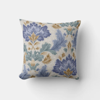 Elegant Blue & Gold Ornamental Floral Throw Pillow Kissen