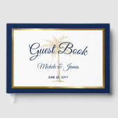Elegant Blue Gold Palm Tree Tropische Hochzeit Gästebuch (Vorderseite)