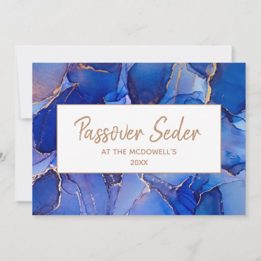 Elegant Blue Gold Passover Seder Einladung (Rückseite)