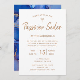 Elegant Blue Gold Passover Seder Einladung