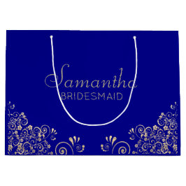 Elegant Blue Gold Personalisiert Bridesmaid Large Große Geschenktüte