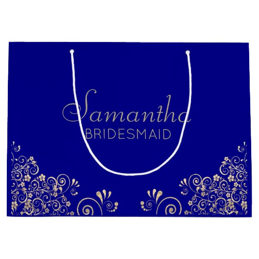 Elegant Blue Gold Personalisiert Bridesmaid Large  Große Geschenktüte (Vorderseite)