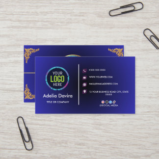 Elegant Blue Gold Professional Business Card Visitenkarte