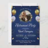 Elegant Blue Gold Retirement Party Invitation Einladung (Vorderseite)