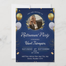 Elegant Blue Gold Retirement Party Invitation Einladung
