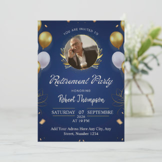 Elegant Blue Gold Retirement Party Invitation Einladung