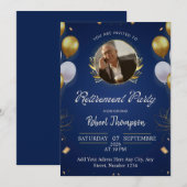 Elegant Blue Gold Retirement Party Invitation Einladung (Vorne/Hinten)