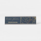 Elegant Blue Gold Rose Bloral Schreibtischnamensplakette (Vorderseite )