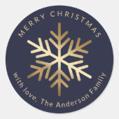 Elegant Blue Gold Snowflake Christmas Runder Aufkleber (Vorderseite)