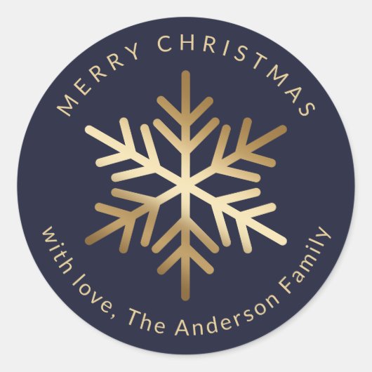 Elegant Blue Gold Snowflake Christmas Runder Aufkleber (Vorderseite)