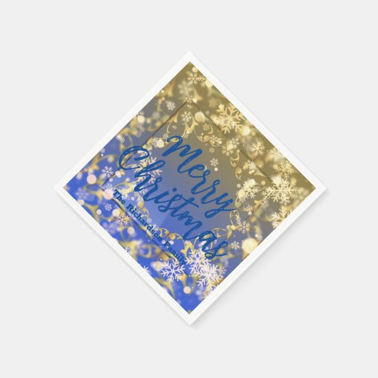 Elegant Blue Gold Snowflakes Frohe Weihnachten Serviette (Ecke)