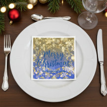 Elegant Blue Gold Snowflakes Frohe Weihnachten
