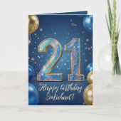 Elegant Blue Gold Sparkly Balloons 21st Birthday Karte (Vorderseite)
