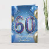 Elegant Blue Gold Sparkly Balloons 60th Birthday Karte (Vorderseite)
