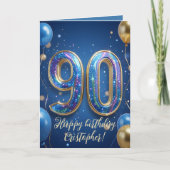 Elegant Blue Gold Sparkly Balloons 70th Birthday Karte (Vorderseite)