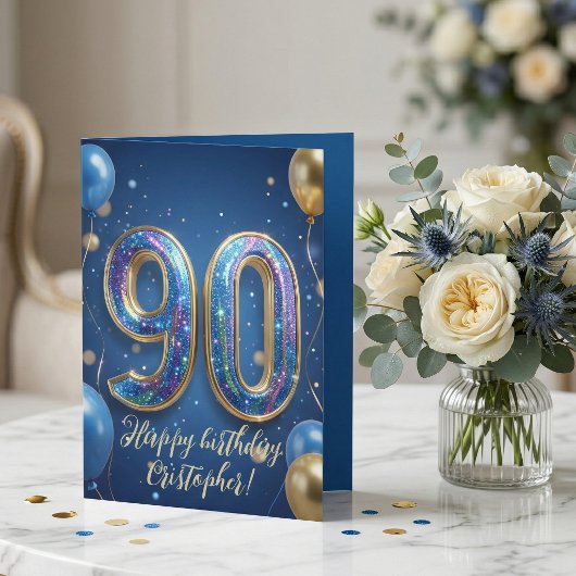 Elegant Blue Gold Sparkly Balloons 70th Birthday Karte
