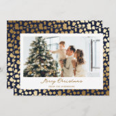 Elegant Blue Gold Stars Foto Frohe Weihnachten (Vorne/Hinten)