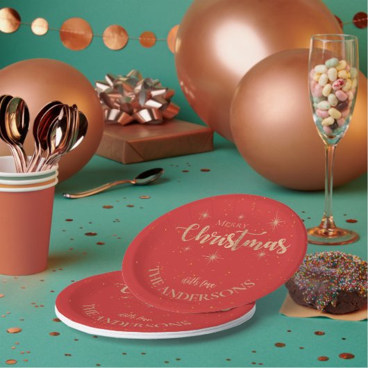 Elegant Blue Gold Stars Name Frohe Weihnachts-Part Pappteller (Multi)