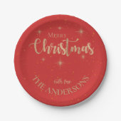 Elegant Blue Gold Stars Name Frohe Weihnachts-Part Pappteller (Vorderseite)