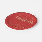 Elegant Blue Gold Stars Name Frohe Weihnachts-Part Pappteller (Schrägansicht)